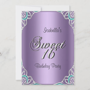 Elegant Sweet Sixteen 16 Teal Blue Purple Invitation