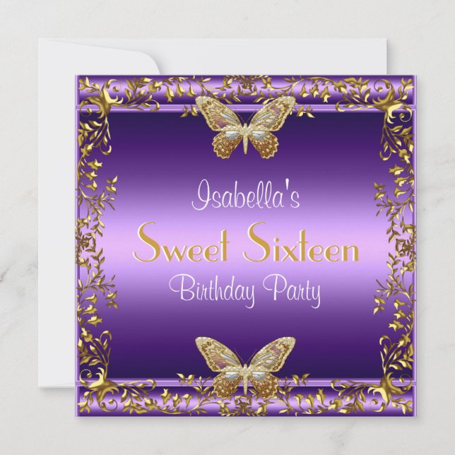 Elegant Sweet Sixteen Birthday Purple Butterfly Invitation (Front)
