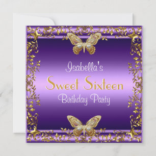 Elegant Sweet Sixteen Birthday Purple Butterfly Invitation
