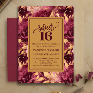 Elegant Sweet Sixteen Burgundy Blush Gold Invite