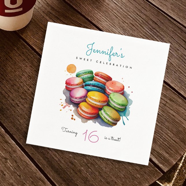 Elegant Sweet Sixteen Colourful Macarons Watercolo Napkin (Creator Uploaded)