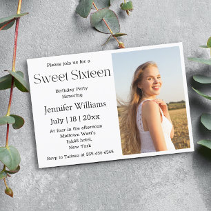 elegant sweet sixteen modern minimal script photo  invitation
