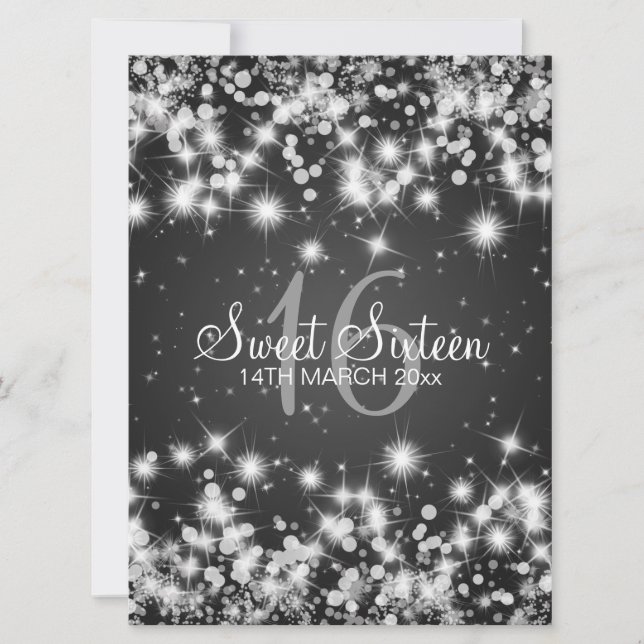 Elegant Sweet Sixteen Party Winter Sparkle Black Invitation (Front)