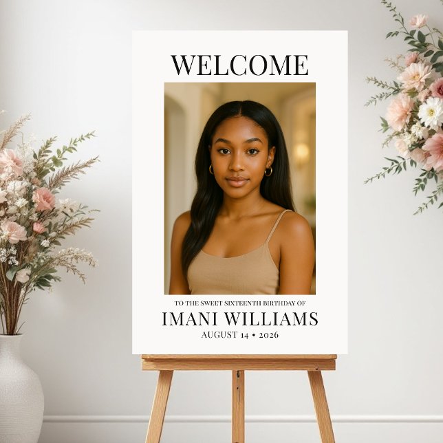 Elegant Sweet Sixteen Photo Birthday Welcome Poster (Creator Uploaded)