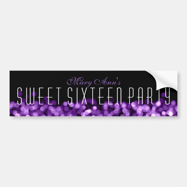Elegant Sweet Sixteen Sparkling Lights Purple Bumper Sticker (Front)