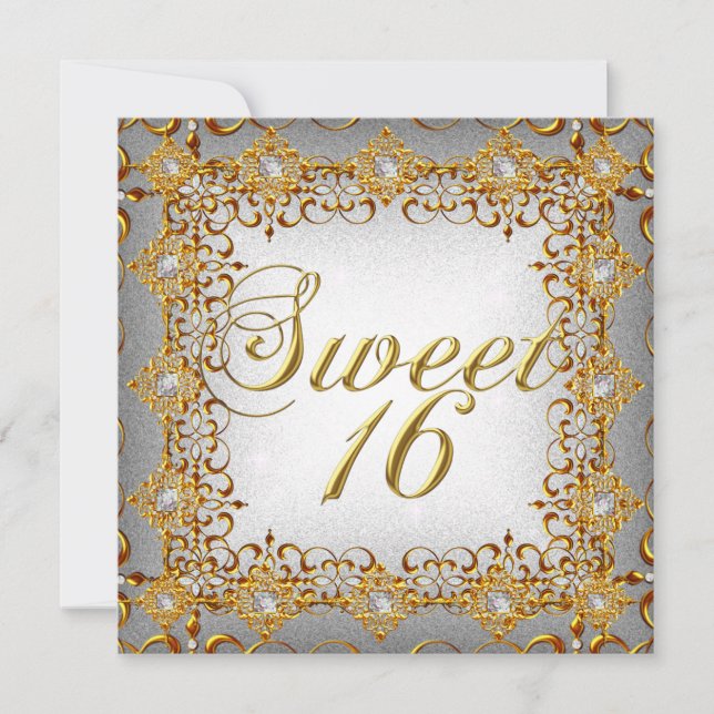 Elegant Sweet Sixteen Sweet 16 Gold Diamonds Invitation (Front)