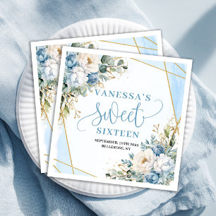 Elegant Sweet Sixteen Watercolor Blue Floral Napkin