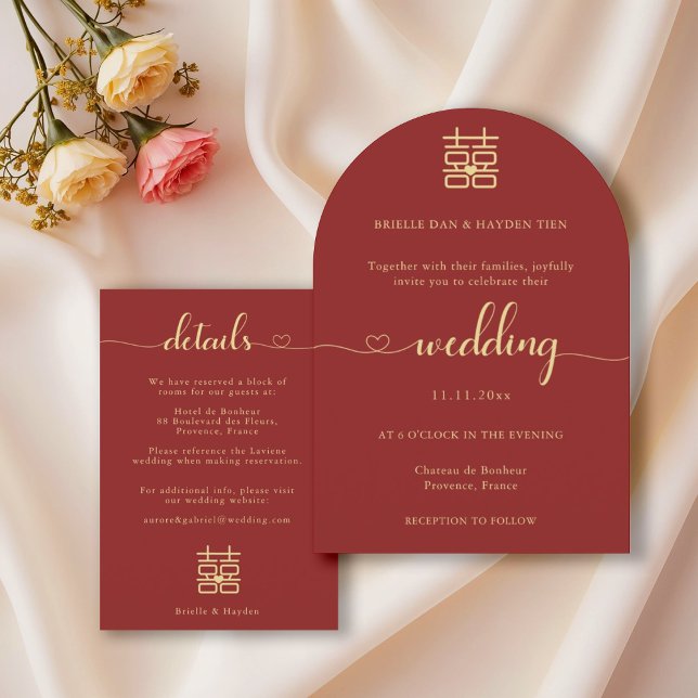 Elegant Sweetheart Modern Chinese Red Wedding Invitation (Creator Uploaded)