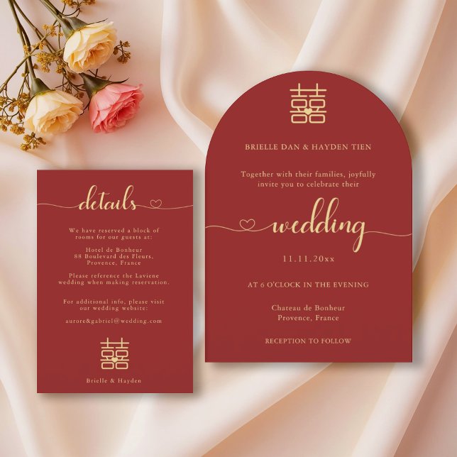 Elegant Sweetheart Modern Chinese Wedding Details Invitation (Creator Uploaded)