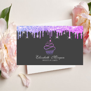 Elegant Sweets Glitter Cupcake Violet Drips Business Card