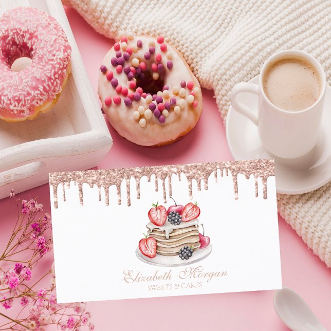 Elegant Sweets Pancakes Rose Gold Drips Bakery    Business Card (Creator Uploaded)