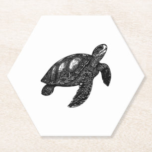Elegant Swimming Old Water Turtle Copy Paper Coaster