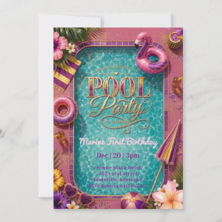 Elegant Swimming Pool Party Birthday  Invitation