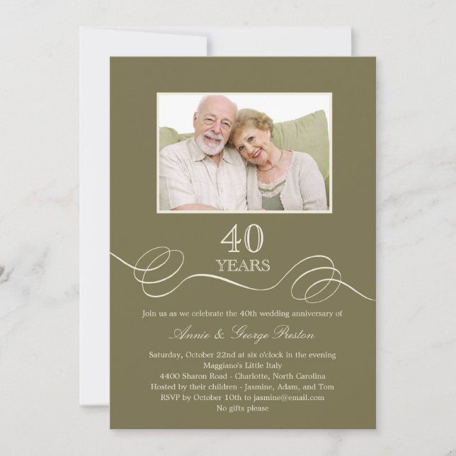 Elegant Swirl Anniversary Photo Invitation - Sage (Front)