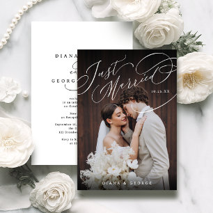 Elegant Swirl Script Just Married Photo Reception Invitation