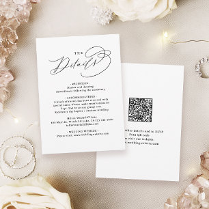Elegant Swirl Script QR Code Wedding Details Card