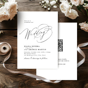 Elegant Swirl Script Simple QR code Wedding Invitation