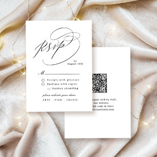 Elegant Swirl Script Simple QR code Wedding RSVP Card