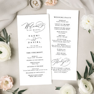 Elegant Swirl Script Simple Wedding Program Menu