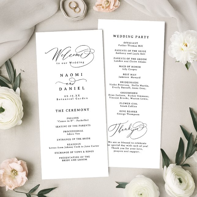 Elegant Swirl Script Simple Wedding Program Menu (Elegant Swirl Script Simple Wedding Program)