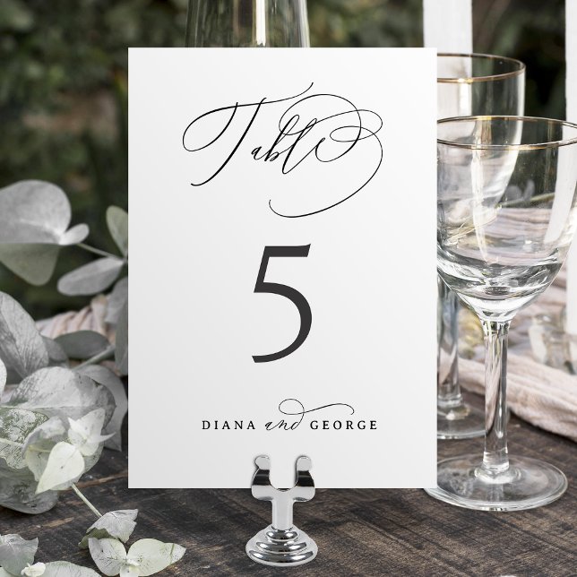 Elegant Swirl Script Simple Wedding Table Number (Elegant Swirl Script Simple Wedding Table Number)