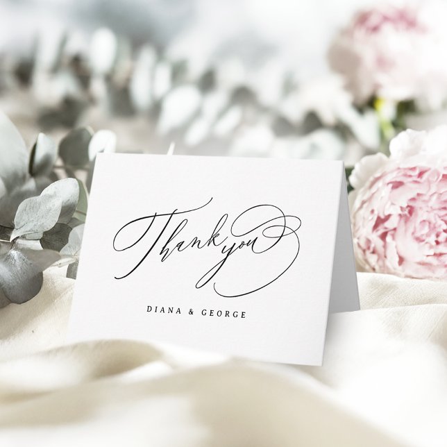 Elegant Swirl Script Simple Wedding Thank You Card (Elegant Swirl Script Simple Wedding Thank You Card)
