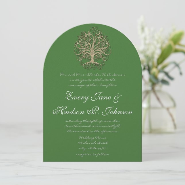 Elegant Swirl Tree Roots of Love Wedding Invitation (Standing Front)