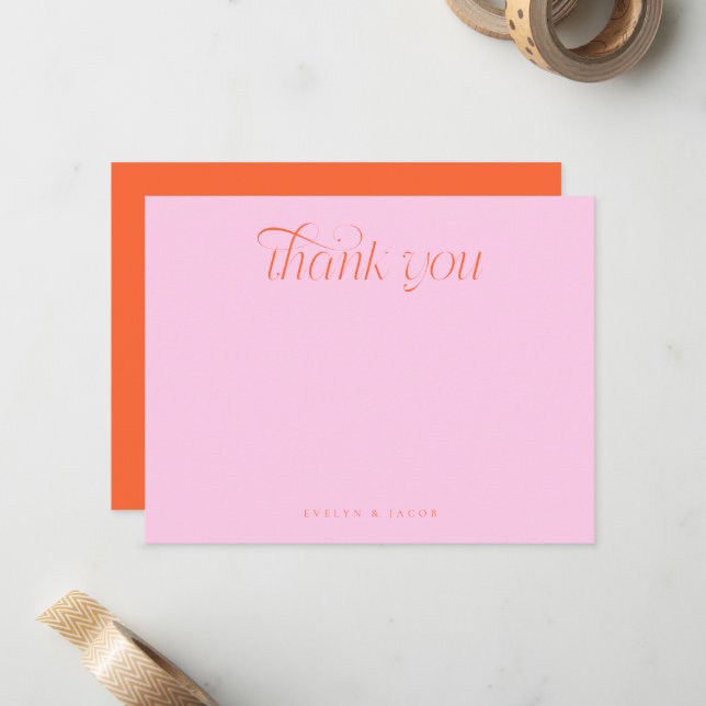 Elegant Swirl Typography Orange Pink Wedding Card (Front/Back In Situ)