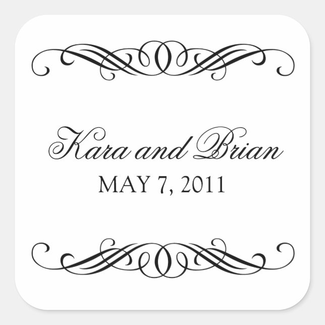 Elegant Swirl Wedding Square Sticker (Front)