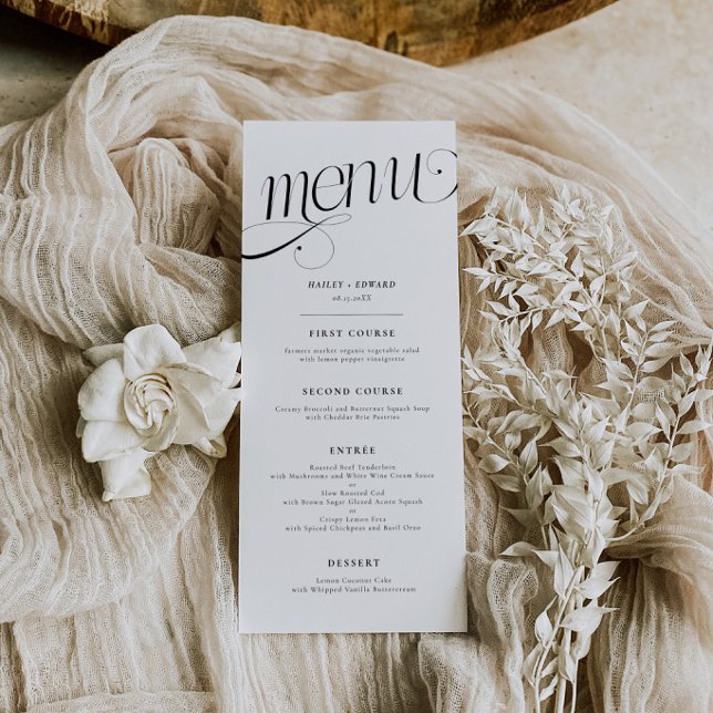 Elegant Swirl White Wedding Menu (Creator Uploaded)