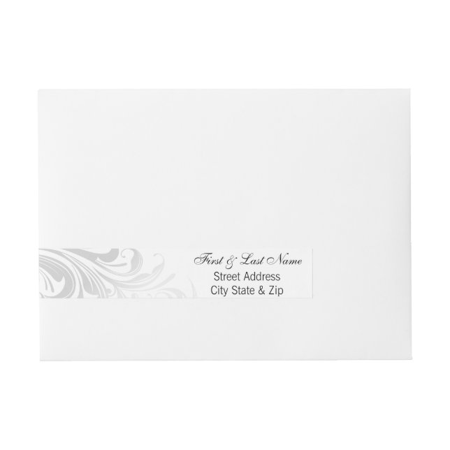 Elegant Swirl Wrap Around Address Label - Silver (Front)