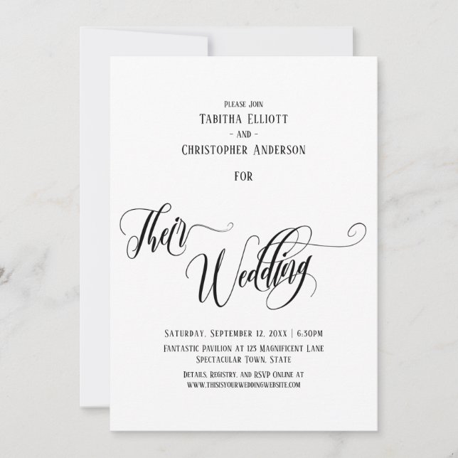 Elegant Swirling Calligraphy Their Wedding Simple Invitation (Front)