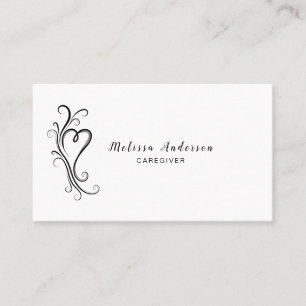 Elegant Swirling Heart Black and White Business Card