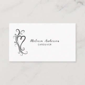 Elegant Swirling Heart Black and White Business Card
