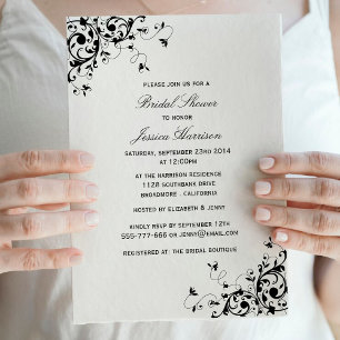 Elegant Swirls Black & White Bridal Shower Invitation