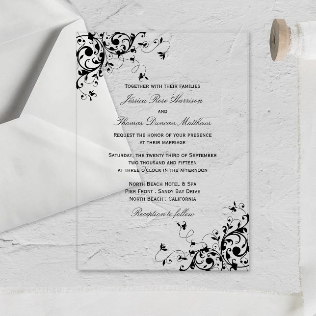 Elegant Swirls Black & White Wedding Acrylic Invitations (Creator Uploaded)