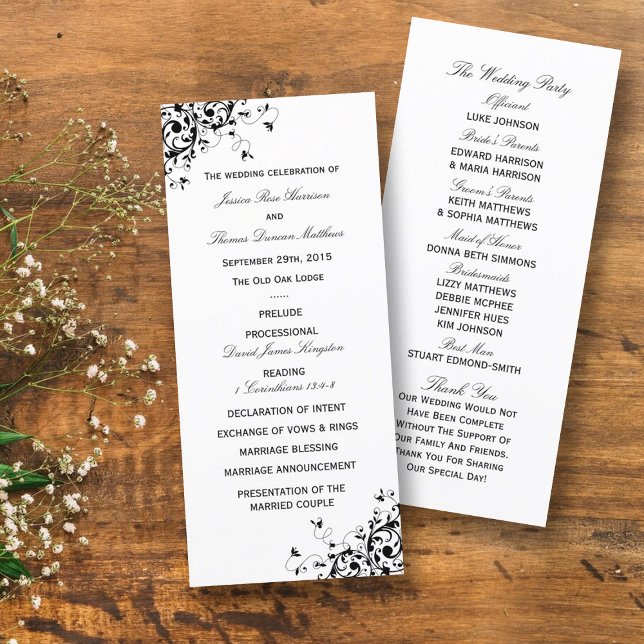 Elegant Swirls Black & White Wedding Program Programme (Creator Uploaded)