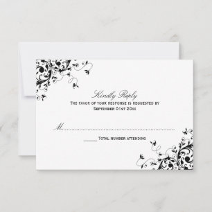 Elegant Swirls Black & White Wedding RSVP Cards