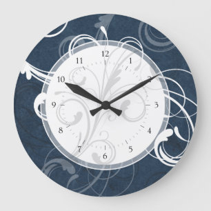 Elegant Swirls Blue Teal Large Clock