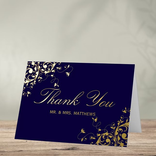 Elegant Swirls Photo Wedding Thank You Real Foil Greeting Card (Creator Uploaded)