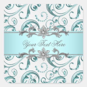 Elegant Swirls Teal Blue Square Sticker