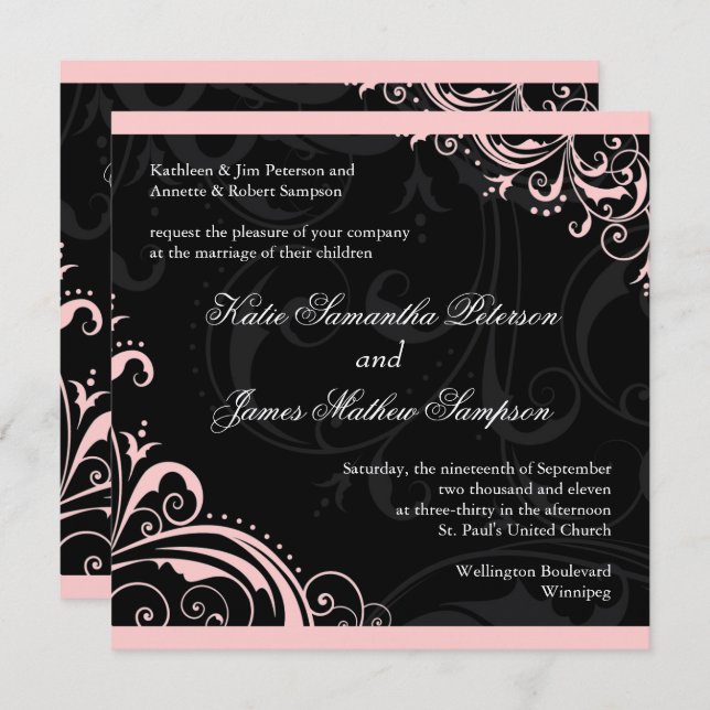 Elegant Swirls Wedding Invitation - CUSTOM (Front/Back)