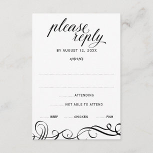 Elegant Swirls Wedding RSVP w/ Meal Choice (Black) Card
