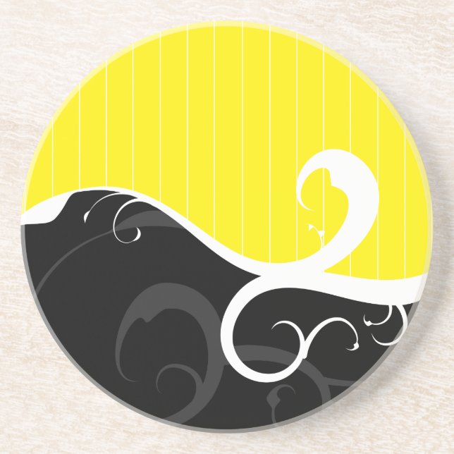 Elegant Swirls Yellow and Black Coaster (Front)