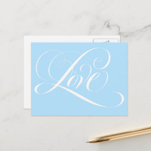 Elegant Swirly Calligraphy LOVE Wedding Blue Postcard