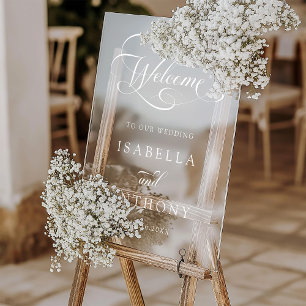 Elegant Swirly Calligraphy Wedding Welcome Acrylic Sign