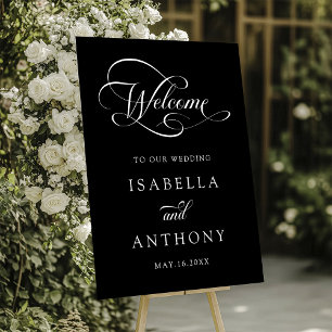 Elegant Swirly Calligraphy Wedding Welcome Black Acrylic Sign
