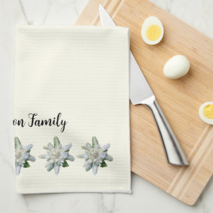 Elegant Swiss edelweiss flower monogram name Tea Towel