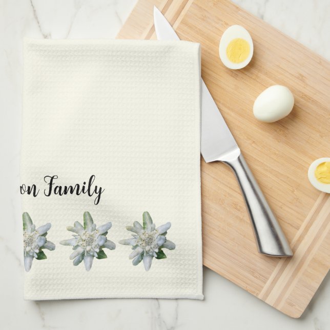 Elegant Swiss edelweiss flower monogram name Tea Towel (Quarter Fold)