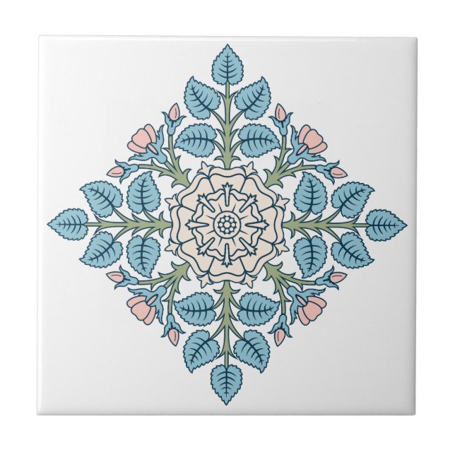 Elegant Symmetrical Floral Medallion Tile (Front)